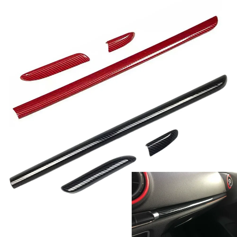 Red Center Console Dashboard Trim Strips ABS Car Door Decoration Cover Stickers Carbon Fiber Style For Audi A3 8V S3 2014-2020