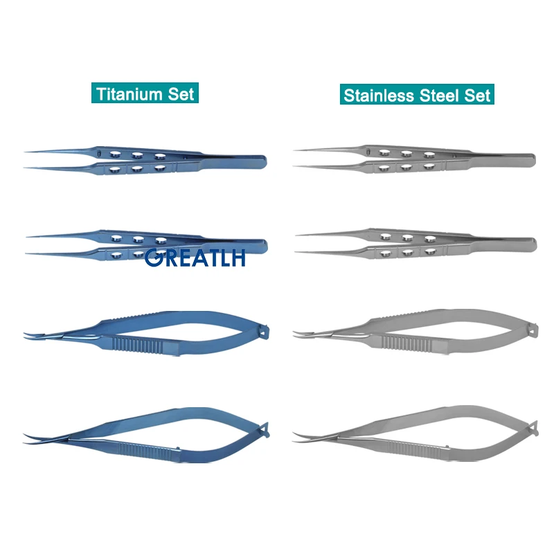 Veterinary Ophthalmic Instrument 4pcs/set Scissors Needle Holders Micro Tweezers Stainless Steel/Titanium Alloy Ophthalmic Microsurgical Instruments