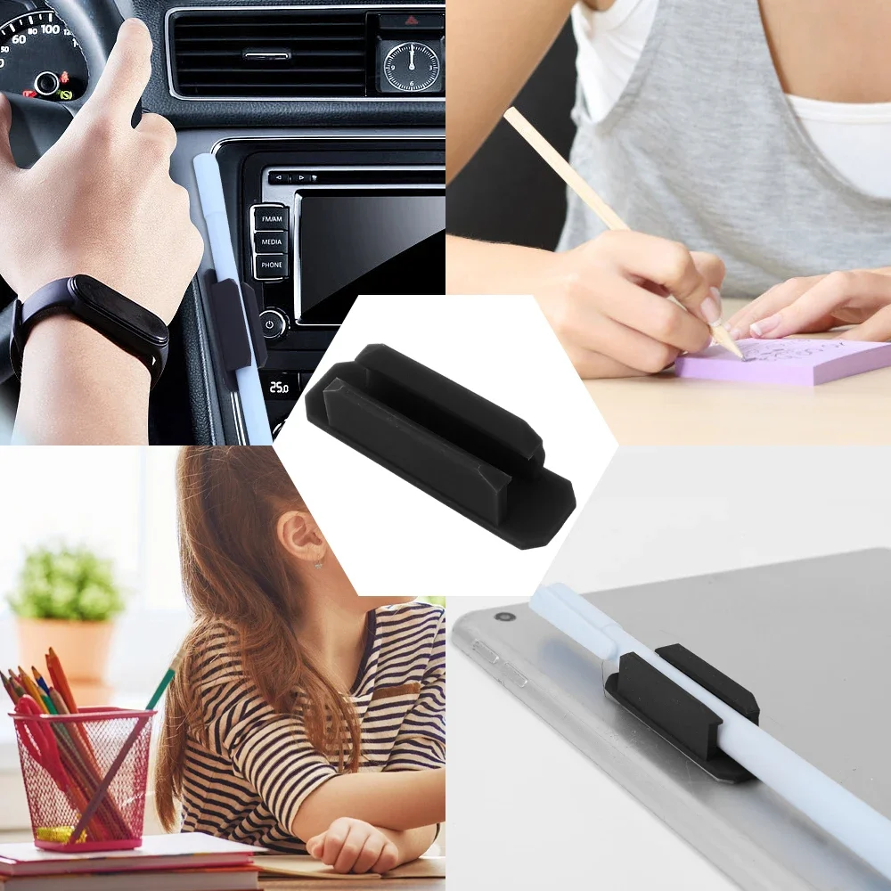 Anti Lost Self-adhesive Pencil Holder Soft Silicone Elastic Marker Pen Clips For Notebook Journals Whiteboards Fixed Stand 4