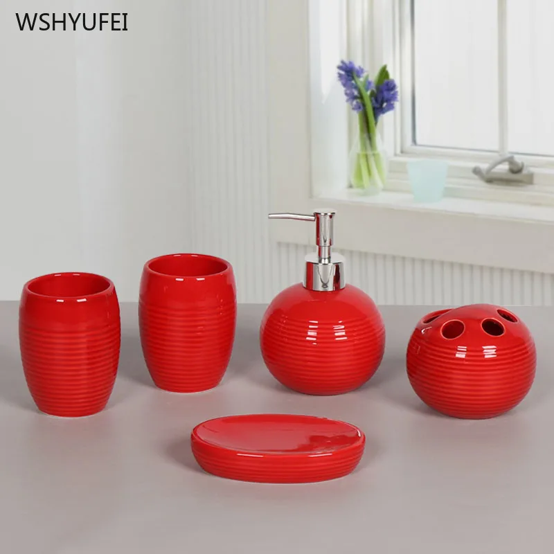 

European Style Simplicity Ceramic Five-piece Bathroom Wash Set Portable Home Hotel Bathroom Supplies Ornaments Accessories