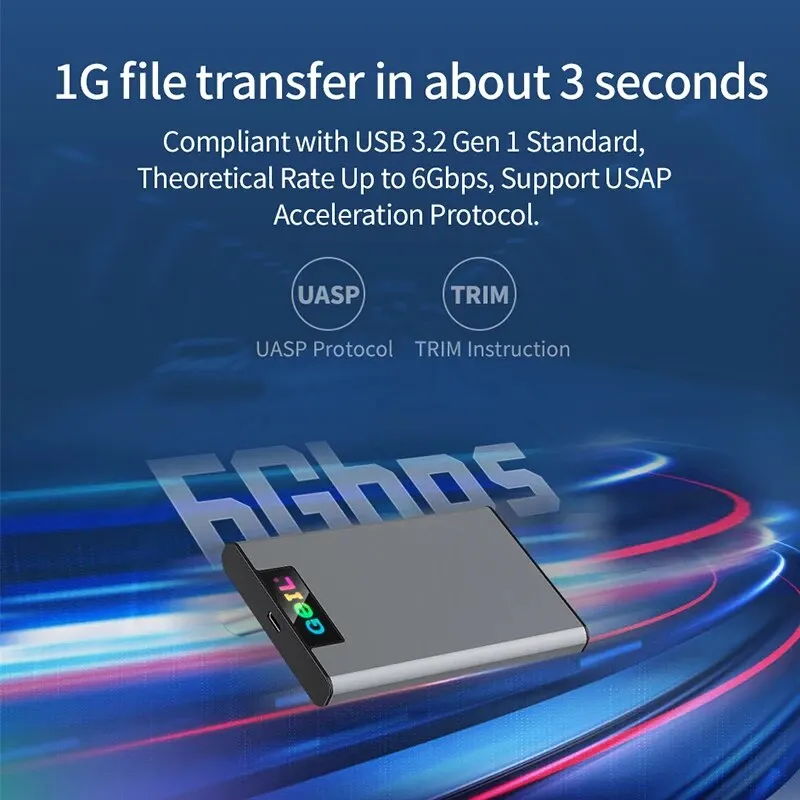 GeIL ܺ USB 3.2 Gen 1 ̽, 2.5 ġ SATA SSD ̽ Ŭ, 6Gbps CŸ + USB HD 丮 ڽ Ͽ콺,   6G-U2