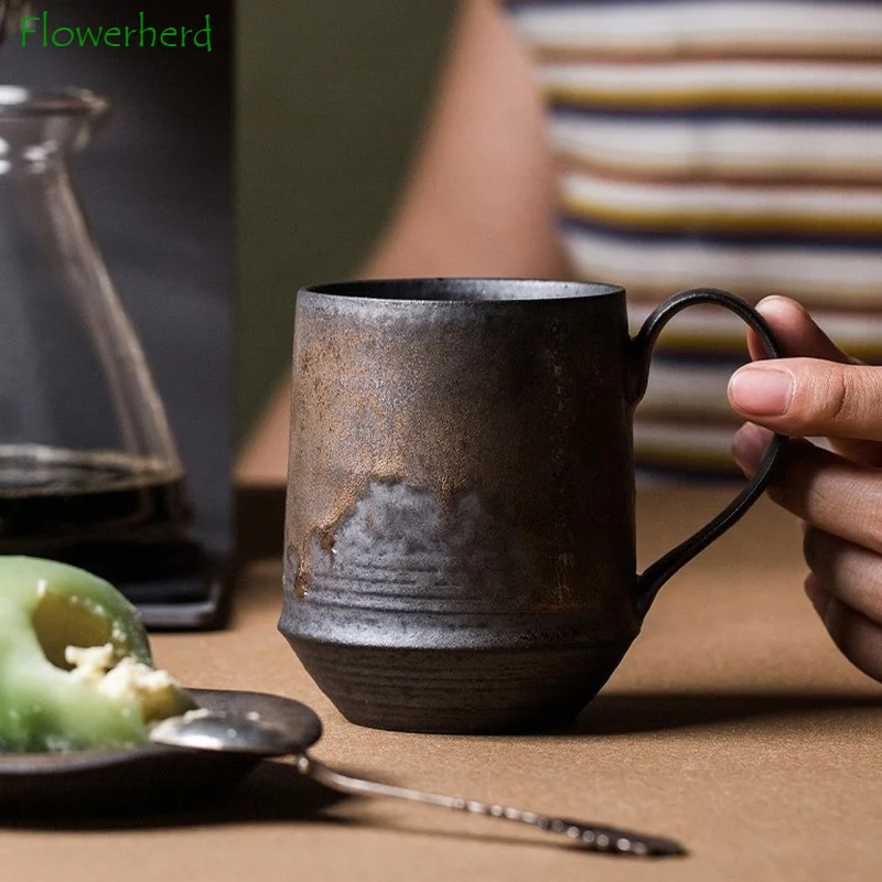 Ceramic Coffee Cup Nordic Style Hanging Ear Ceramic Coffee Cup Rust Glaze Coarse Pottery Tea Mug Creative Water Cup Gilt Couple Coffee Mug