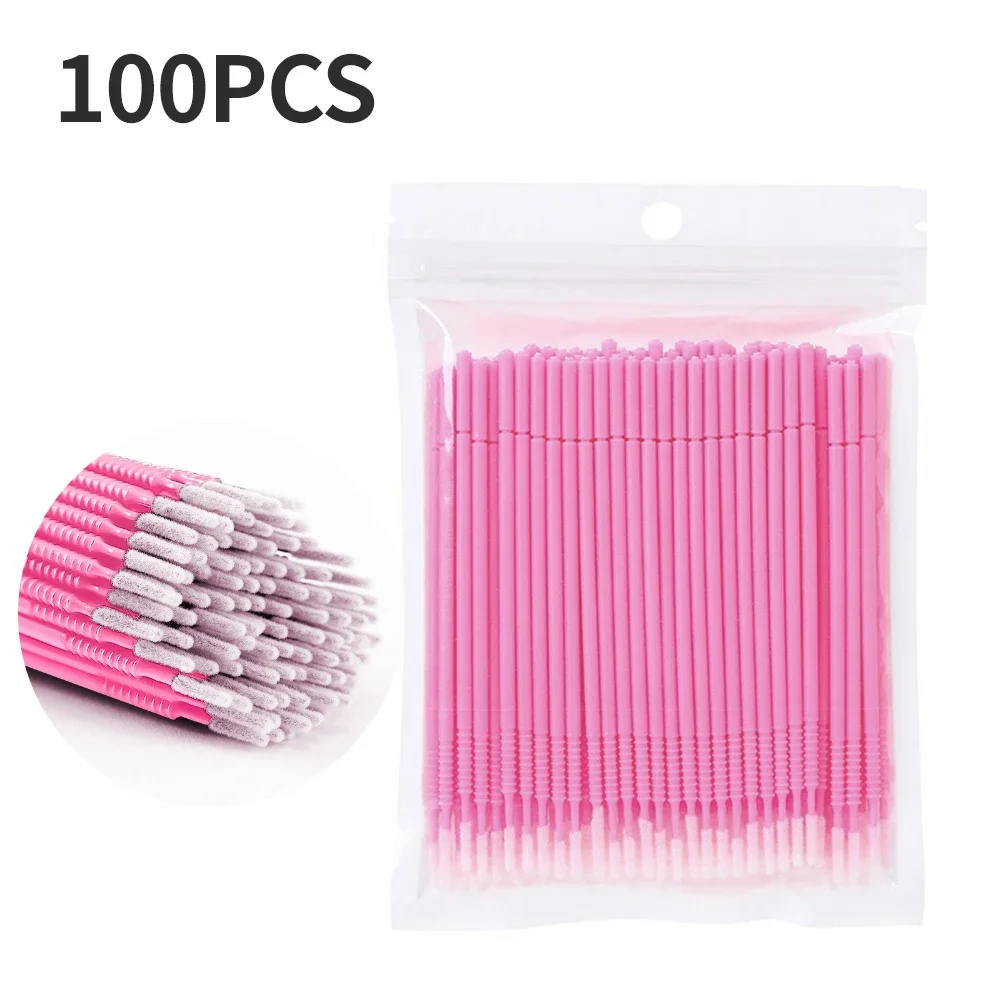 100 Tampons De Nettoyage Micro-brosse 1mm Pour Extensions De Cils - Rose - Neuf