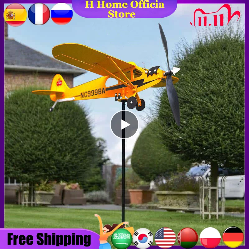 

Airplane Weather Vane Home Decoration Durable Smooth Outdoor Art Wind Sculpture Delicate Metal Windmill Terrace Garden Decor