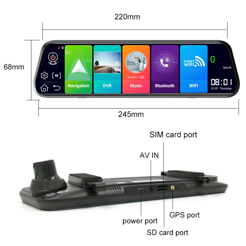 10 Inch Android 8.1 GPS Navigator 4G ADAS support rearview mirror camera 1080p Video Recorder Dual Lens Dashcam car monitor
