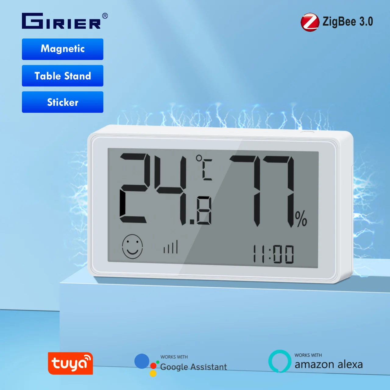 Girier-tuya Zigbee Sensor de Temperatura e Umidade Inteligente Termômetro Interior Higrômetro Alimentado por Bateria Funciona com Alexa Hey Google