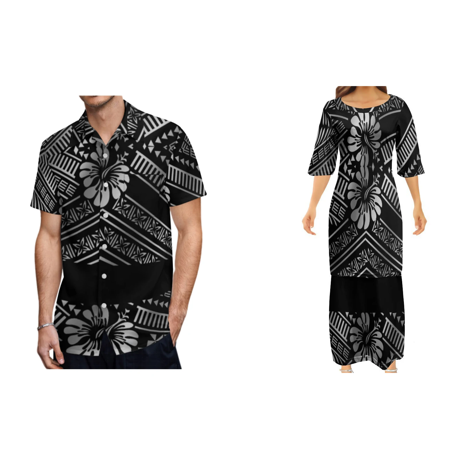 

Wholesale Customize Mother's Day Gift White Sunday Design Polynesian Clothing Women Two Piece Outfits Sets Dress Samoa Puletasi