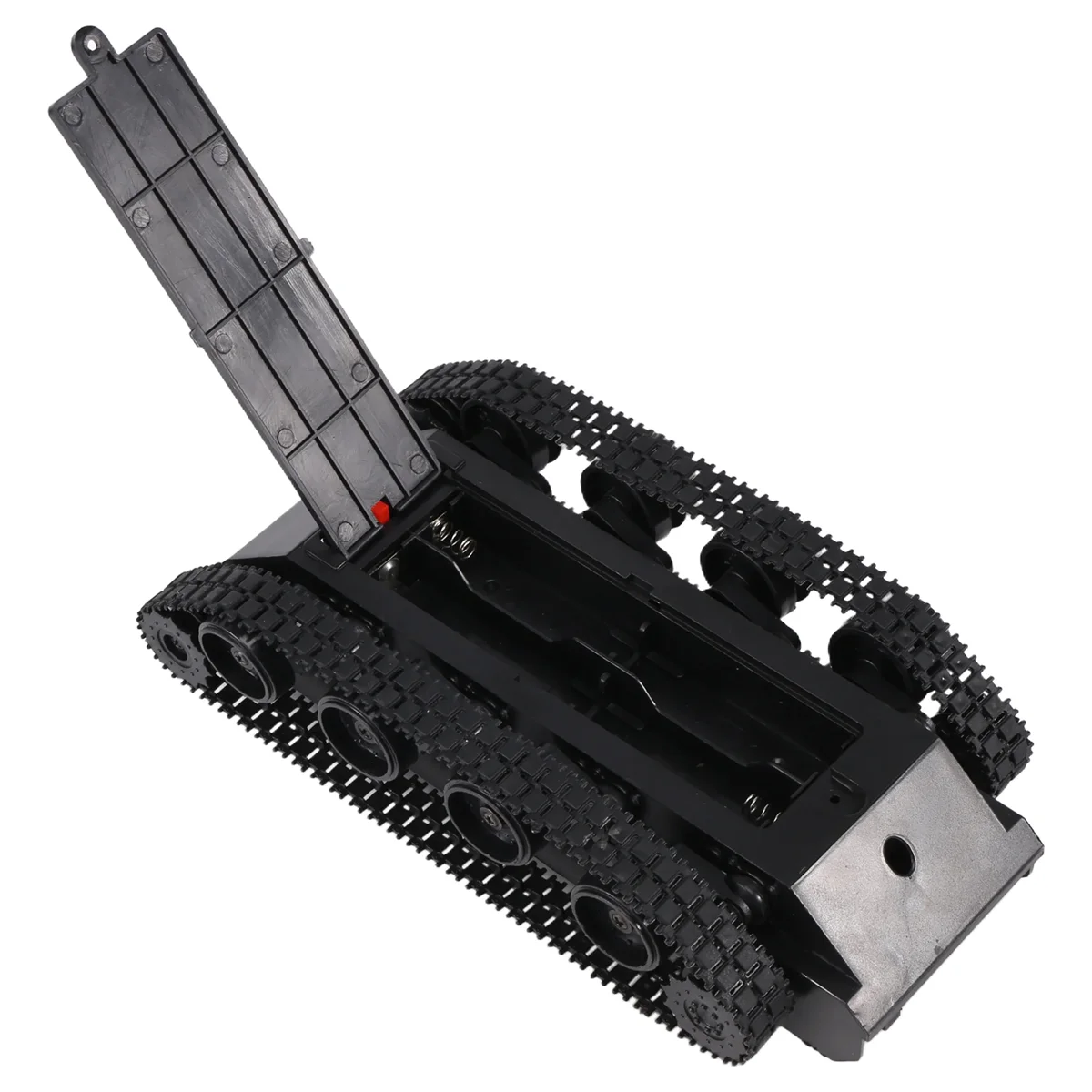 Détail des chenilles en caoutchouc et du moteur 130 sur le châssis tank robot RC pour Arduino