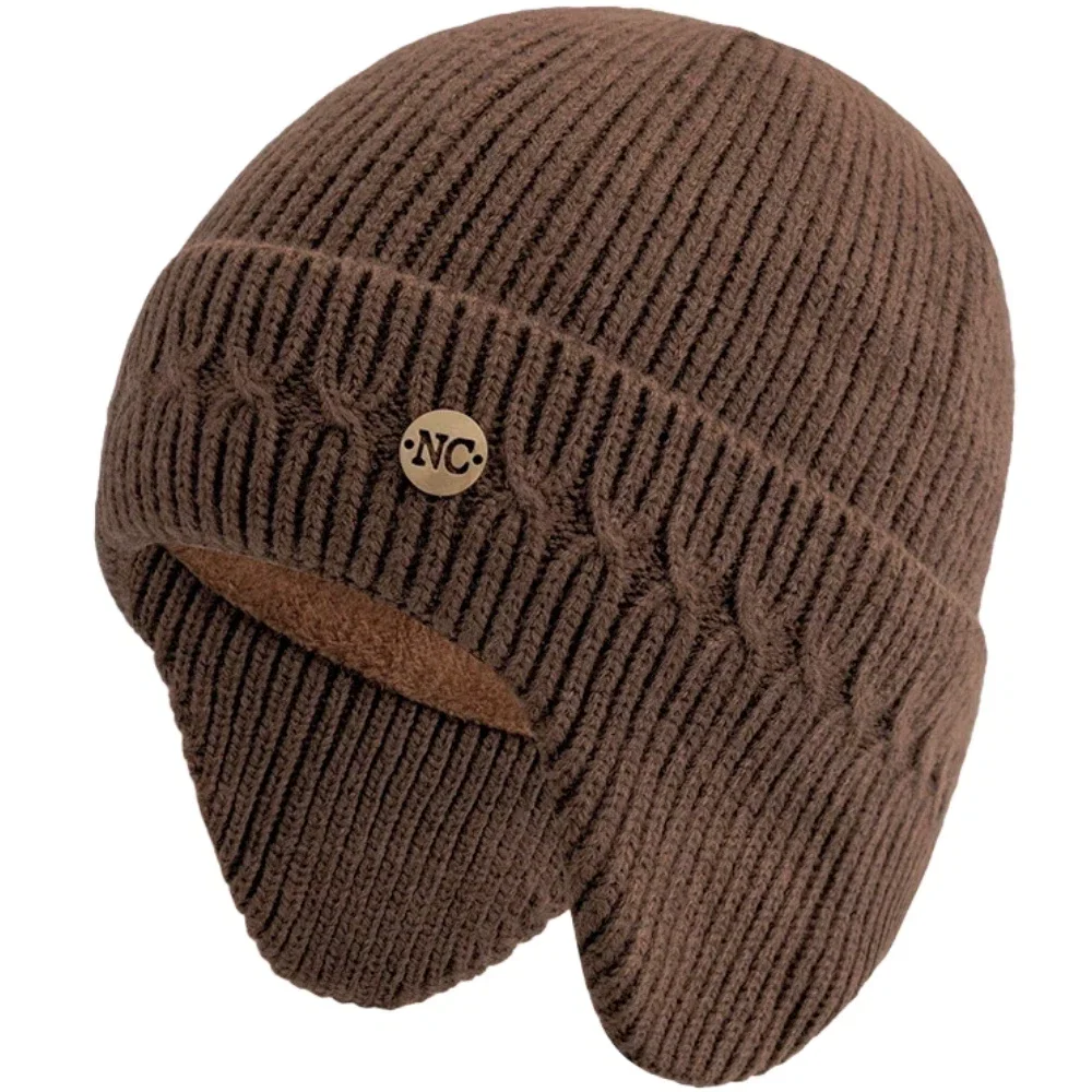 Unisex NC Metall dekorative Wintermützen mit Ohrenklappe Plüschfell gefüttert Männer Frauen Mode warme Beanie Cap lässige Winter Strickmützen – Detail 12