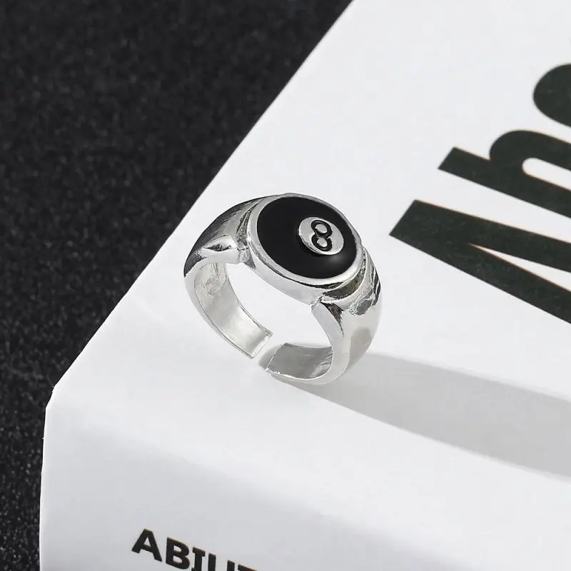 Black Ball 8 Adjustable Ring Male Ring Punk Cool Charm Jewelry Motorcycle Cocktail Party Accessories 2