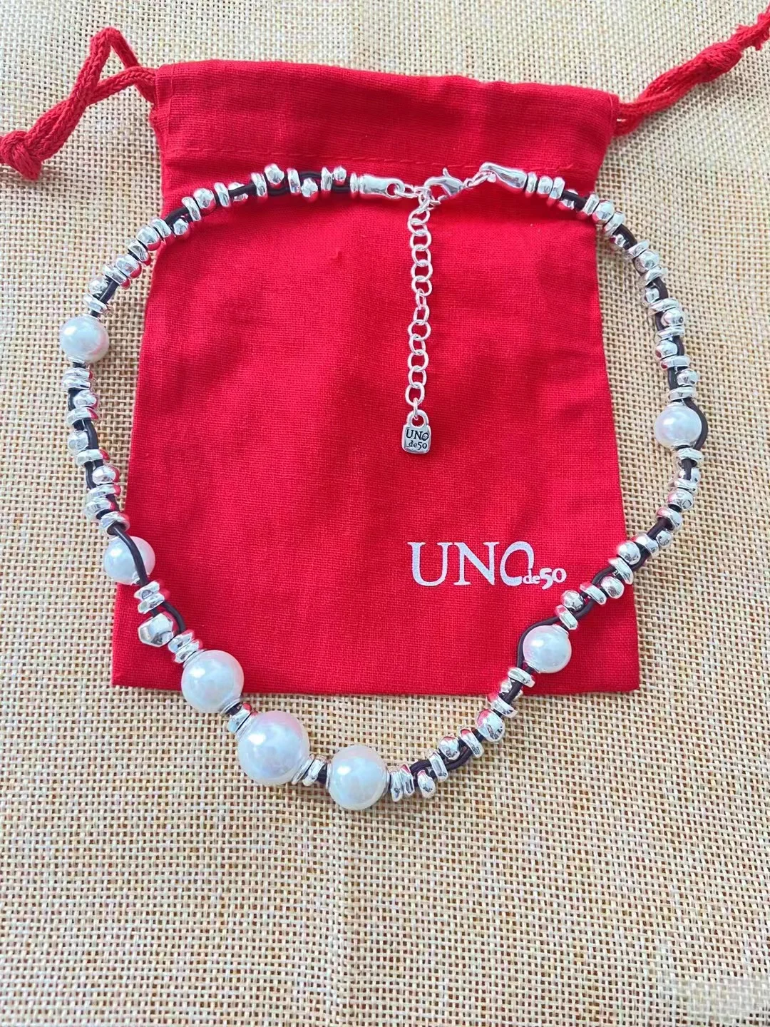 Spain Pearl Leather Rope Necklace Alloy Beads Multilayer Necklace Women Men Handmade Niche Design Festive Jewelry Gifts