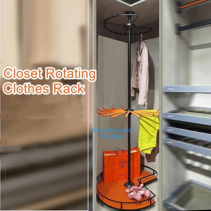 Closet rotating coat rack checkroom 360 corner three tier basket multi function shelf home storage hardware accessories
