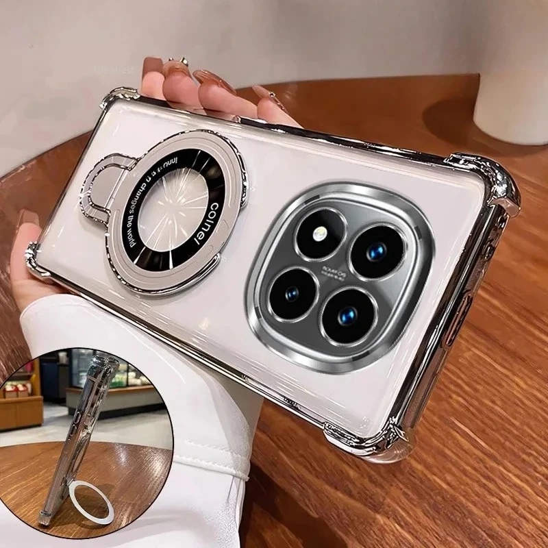 Luxury Glossy Plating Edge Magnetic Bracket Shockproof Case with Airbag Protection