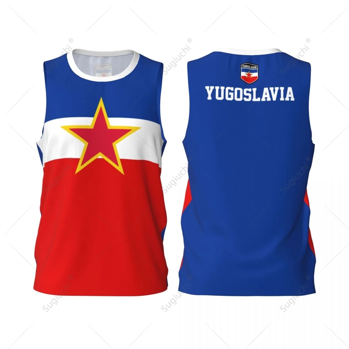thumbnail image 1 of Camiseta deportiva de baloncesto para hombre con la bandera de Yugoslavia, para correr, fitness, multifunción, sin mangas, con nombre personalizado exclusivo, 1 of 5