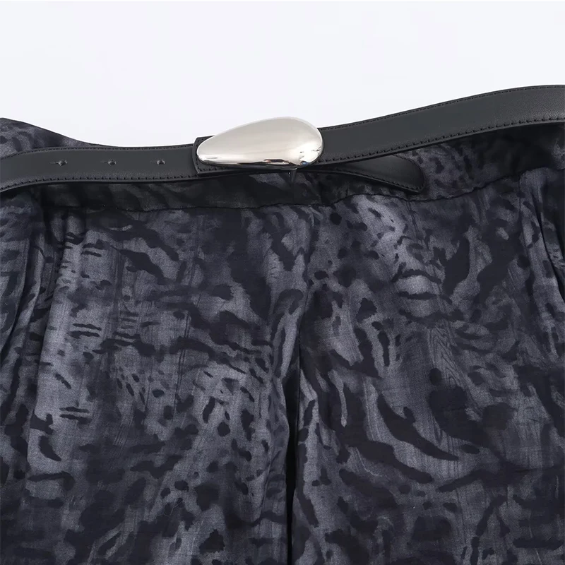 With Belt Ruffles Pleated Long Skirts For Women Fashion 2025 New Vintage Printed Midi Skirt High Street Casual Chic Party Skirts