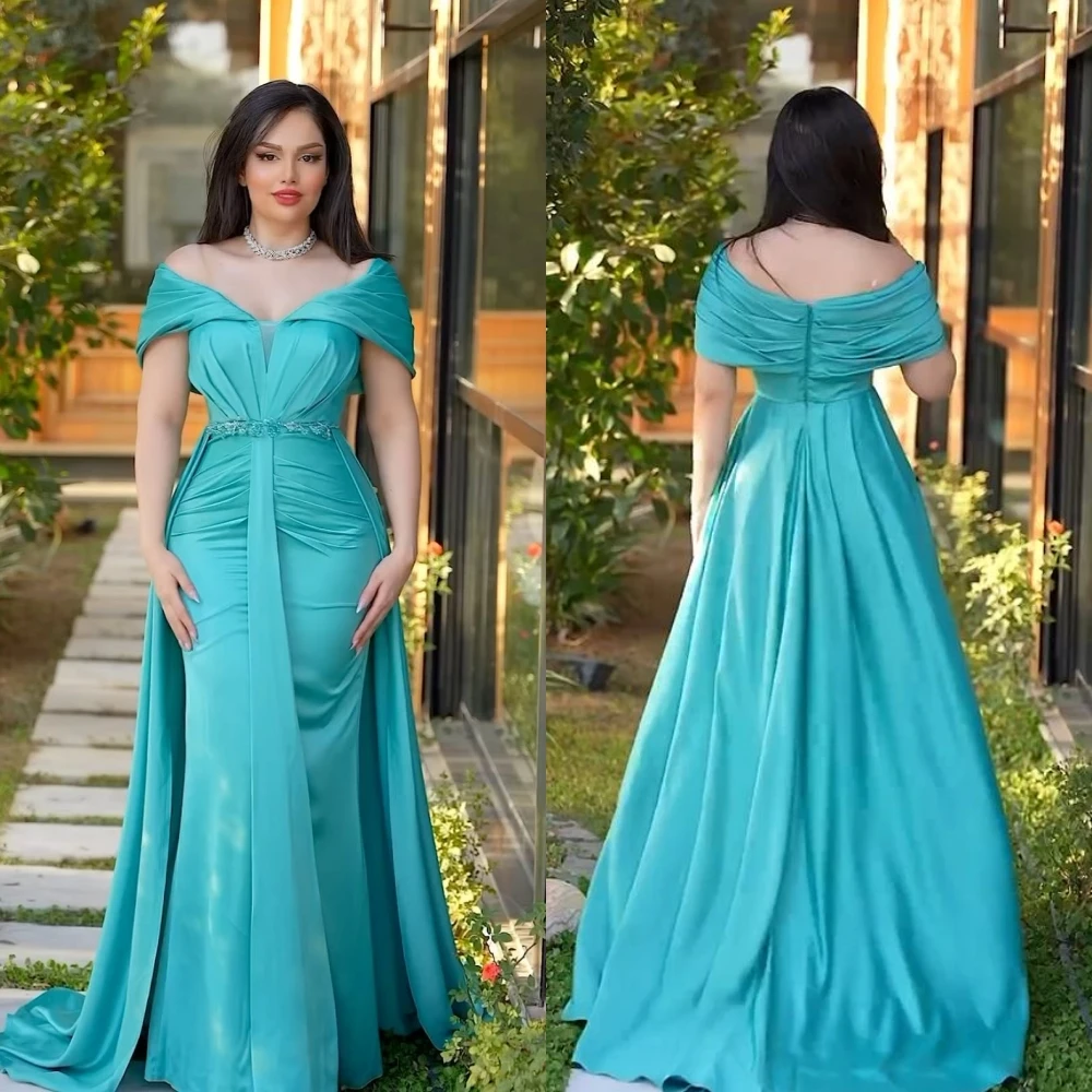 

Yipeisha Elegant Matching Off-the-shoulder Mermaid Beading Shirred Floor length Charmeuse Evening Dresses