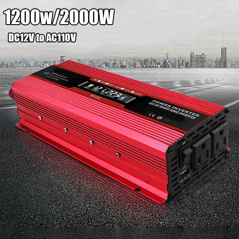 Nuovo Inverter Di Potenza Da 2000W/1200W Per Auto Da Esterno Dc12V A Ac110V Display A Schermo Di Tensione A Led Inverter Di Potenza A Onda Sinusoidale
