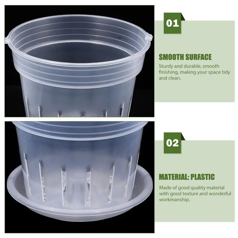 1set Orchid Pots With Holes Ventilate Holes Flowerpot Plastic Planter Plant Pots Clear Flower Pot With Tray