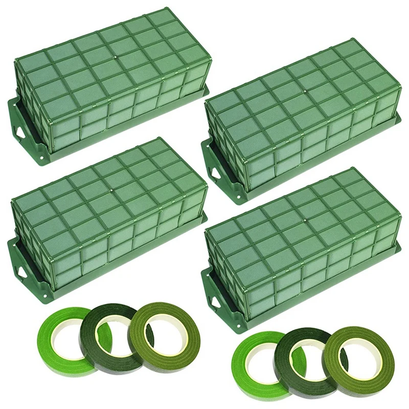 

4Pcs Floral Foam Cage For Fresh Artificial Flowers, Dry And Wet Rectangle Flower Cage Holders With Floral Foam Floral