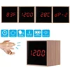 100% Bamboo LED Alarm Clocks Temperature Humidity Multifunction Digital Wooden Snooze Clock Voice Control Living Room Decoration 4