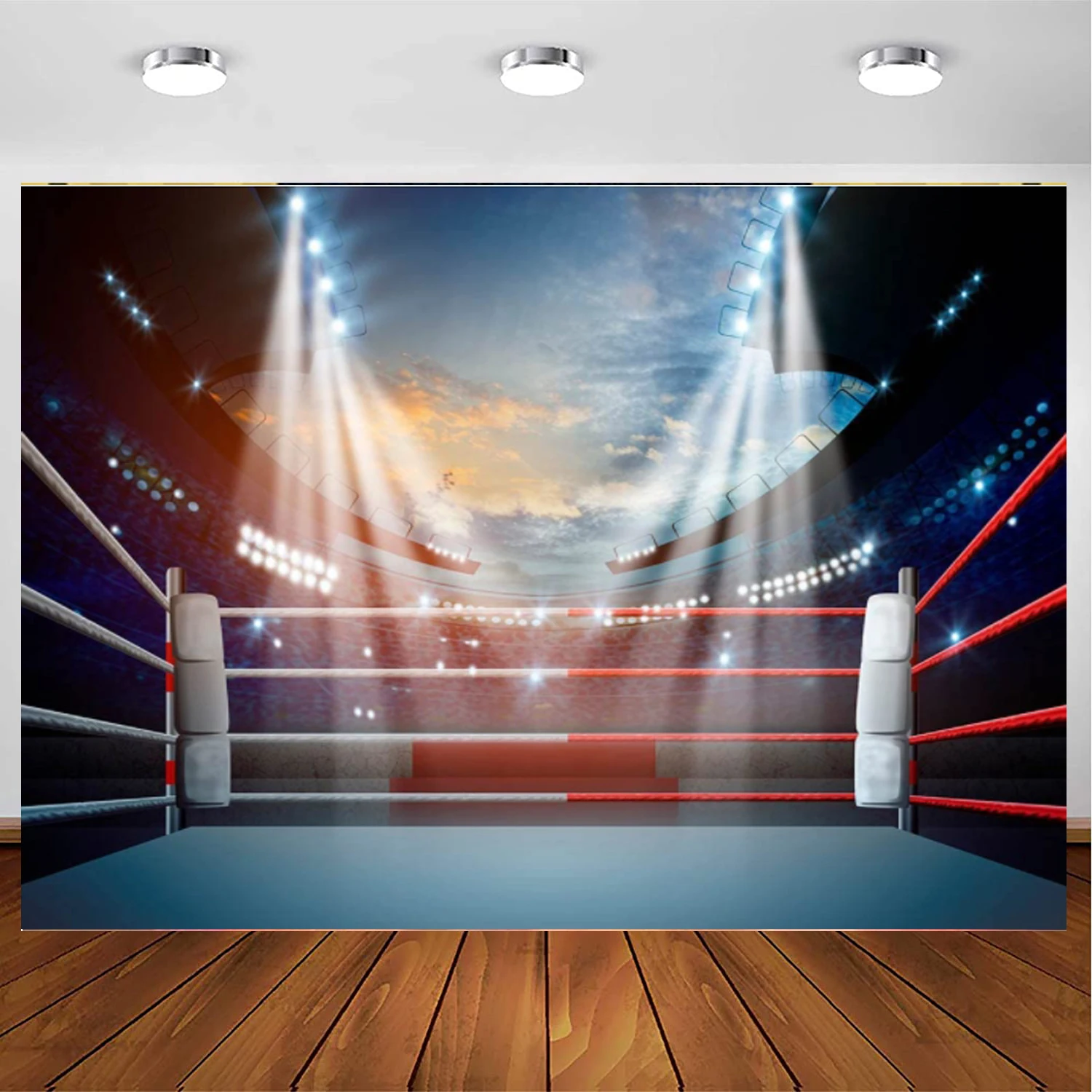 Boxing Ring Photography Backdrop Match Stage Spotlights Interior
