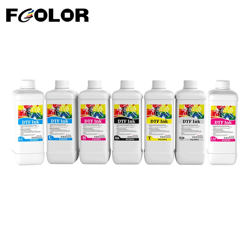 Fcolor Top Ranking Best Quality DTF Ink White 1000ml PG2003 DTF Ink for Epson DTF Printer PET Film C M Y K LC LM W 7 Colors Ink