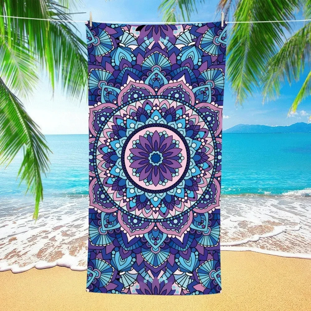 Microfiber Beach Towel Absorbent bath towel big Quick-drying sunscreen for Adults Travel Swimming Pool Purple Flower Pattern 2