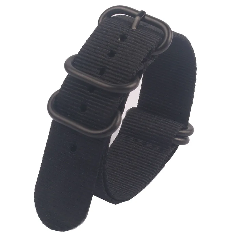 Black PVD Buckle Nylon Watch Strap - Adjustable Military-Style Wristband