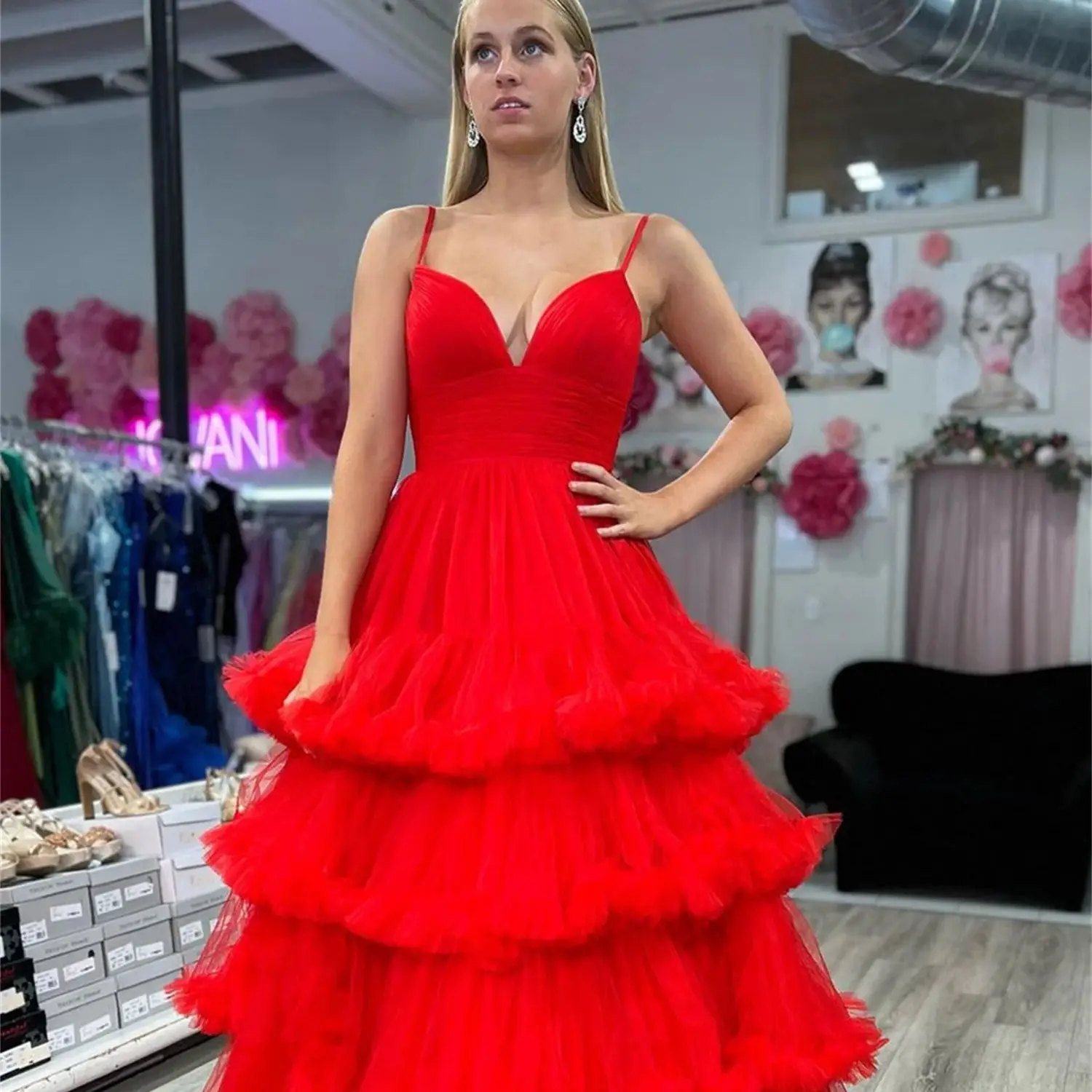 

Aileen Multi-layered V-neck Red Mesh Long Dresses Female Dress Women Evening Gown Elegant Party 2023 Womens Luxury Women's Bride