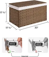 160 Liter Storage Box, Wicker Blanket Storage Basket with Handles, Foldable, Removable Fabric Liner 1