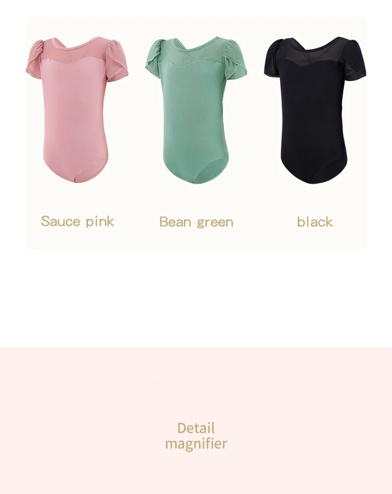 Mädchen Baumwolle zurück Bowknot Ballett Tanz Trikots Kinder Blume Knospe Ärmel Mesh Spleiß Gymnastik Bodysuit – Detail 4