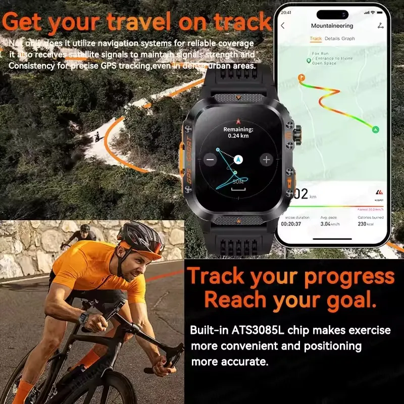 2025New 남성 군용 GPS 스마트 시계 손전등 나침반 고도계 HD 블루투스 통화 심박수 3ATM 방수 스포츠 Smartwatch