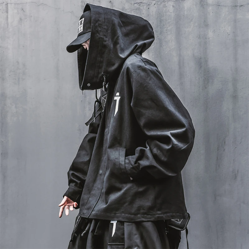 Spring trend functional wind high collar coat loose hooded work jacket Men's clothes Harajuku Hiphop Safari Style outer garment 3