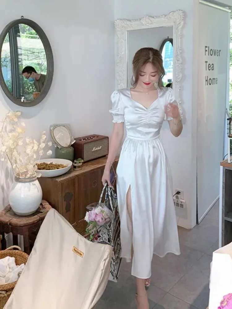 VIP【関税送料無料】希少 Rotate Puff sleeve midi dress Petite Cara Red Linen-blend Puff Sleeve V-Neck Midi Dress