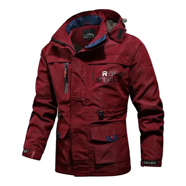 thumbnail image 1 of Chaqueta deportiva para hombre con capucha desmontable, resistente al viento, con cremallera para exteriores, con múltiples bolsillos, chaquetas tipo cargo, para otoño y primavera, 1 of 5