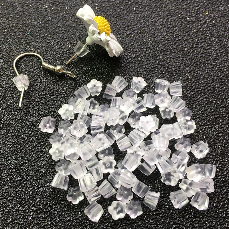 Bouchons de dos de boucle d'oreille transparents en forme de fleur, en caoutchouc, tampons en Silicone transparents pour la fabrication de bijoux, DIY, 200/
