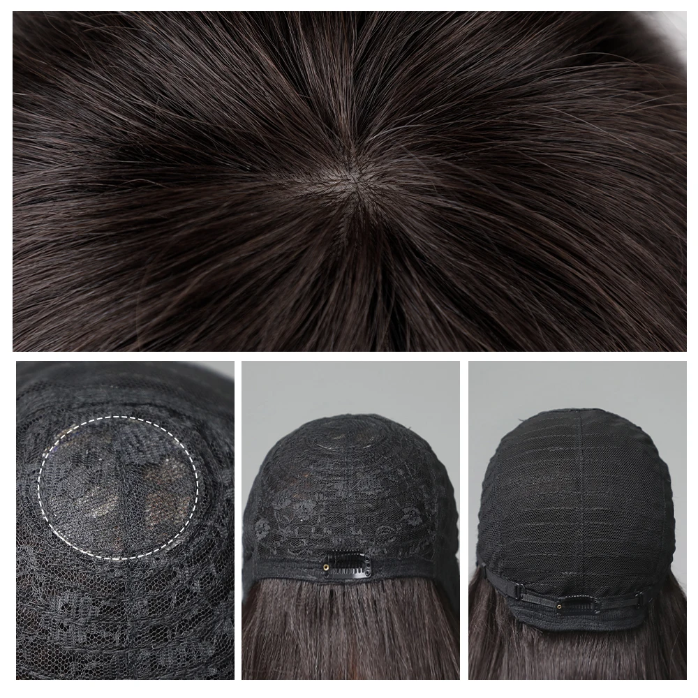 HAIRCUBE Straight Bob Human Hair Wigs with Bang Dark Brown Short Bob Wigs for Woman Remy Hair Machine Made Heat Resistant Human Hair Wigs