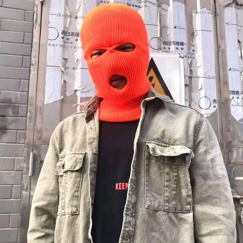 Winter Men's Face Mask, Warm Hood, Sports Scarf, Skiing Hat, Three Hole Wool Hat, Outdoor Cycling Knitted Pullover Hat 5