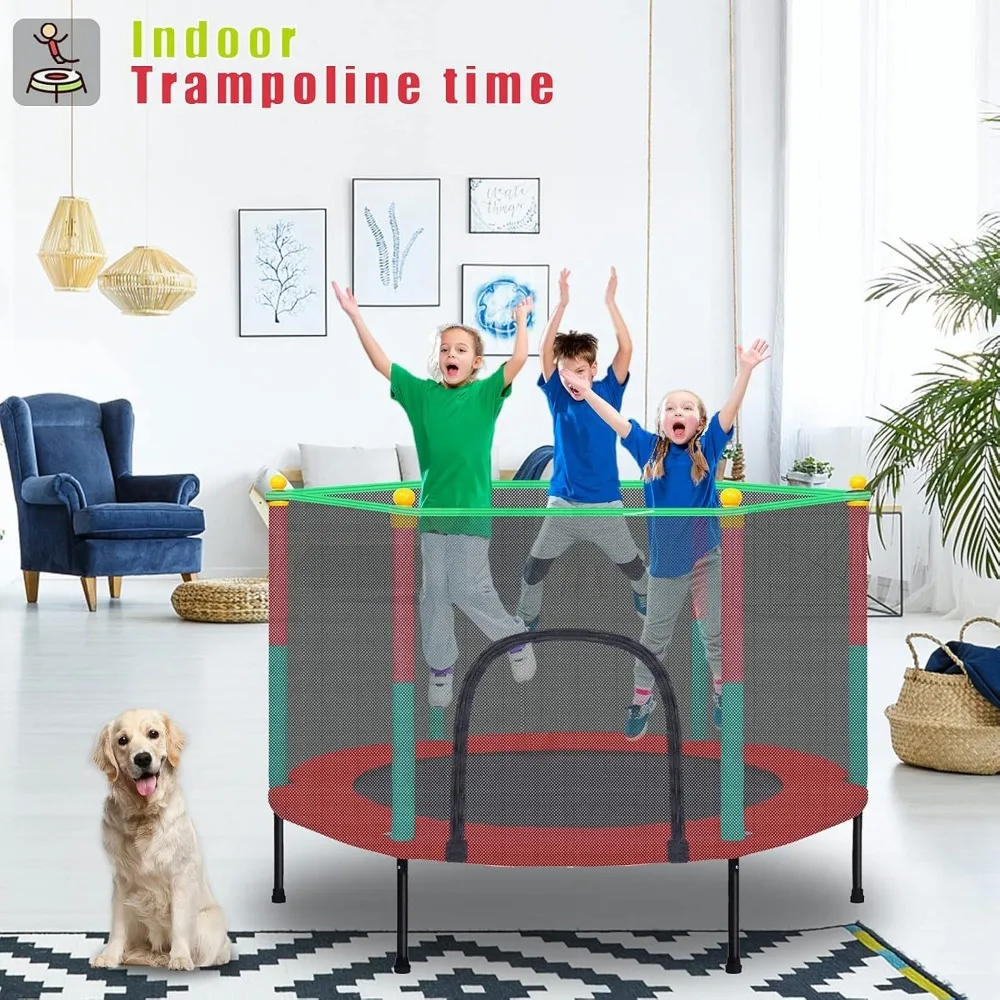 5FT Trampoline with Safety Enclosure Net, Parent-Child Interactive Game Fitness Trampoline Toy 6