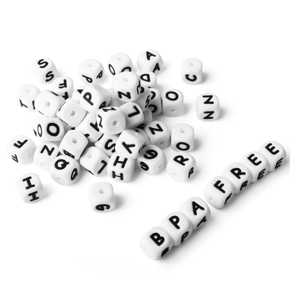 10pcs 12mm Silicone Beads for Pacifier Clips Alphabet Bead Baby Chew Teething Teether Nursing Children Gifts 100Pcs