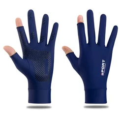 Summer UV Protection Two - Fingerless Non - Slip Breathable Gloves - M (Blue 2)
