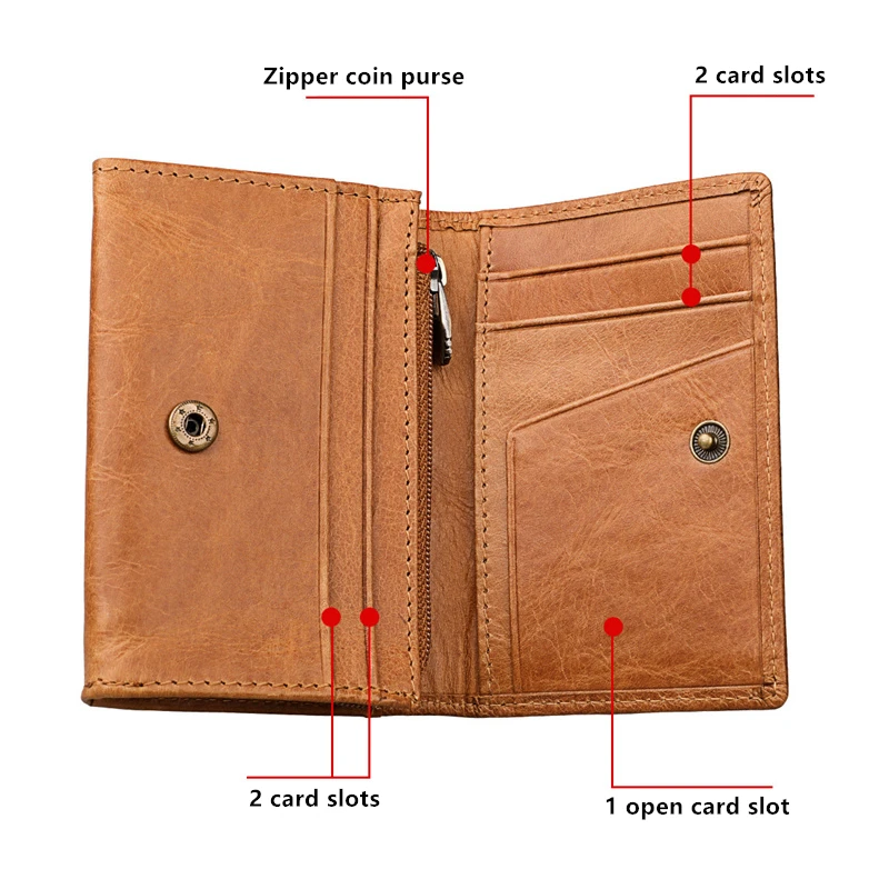 Anti-magnetic Retro Unisex Card Holder Multi-card Genuine Leather Wallet with Snap Multifunctional 2 Fold Coin Purse with Zipper