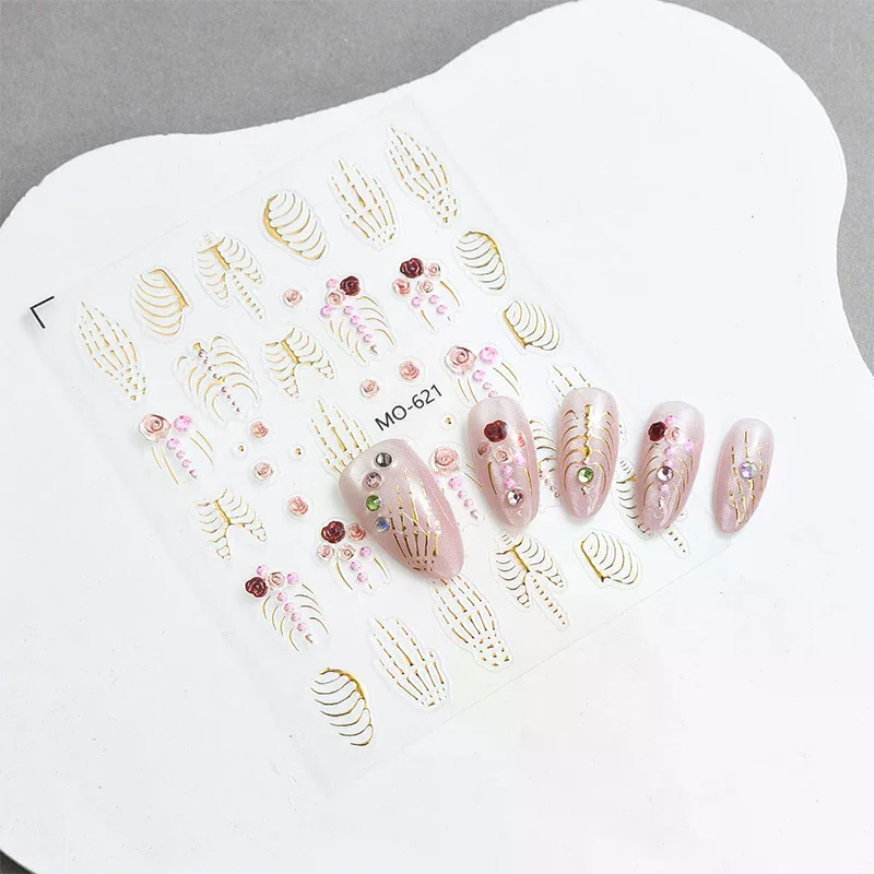 5D Halloween Christmas Nail Stickers Relief Skeleton Nail Decal Halloween Party Manicure Slider