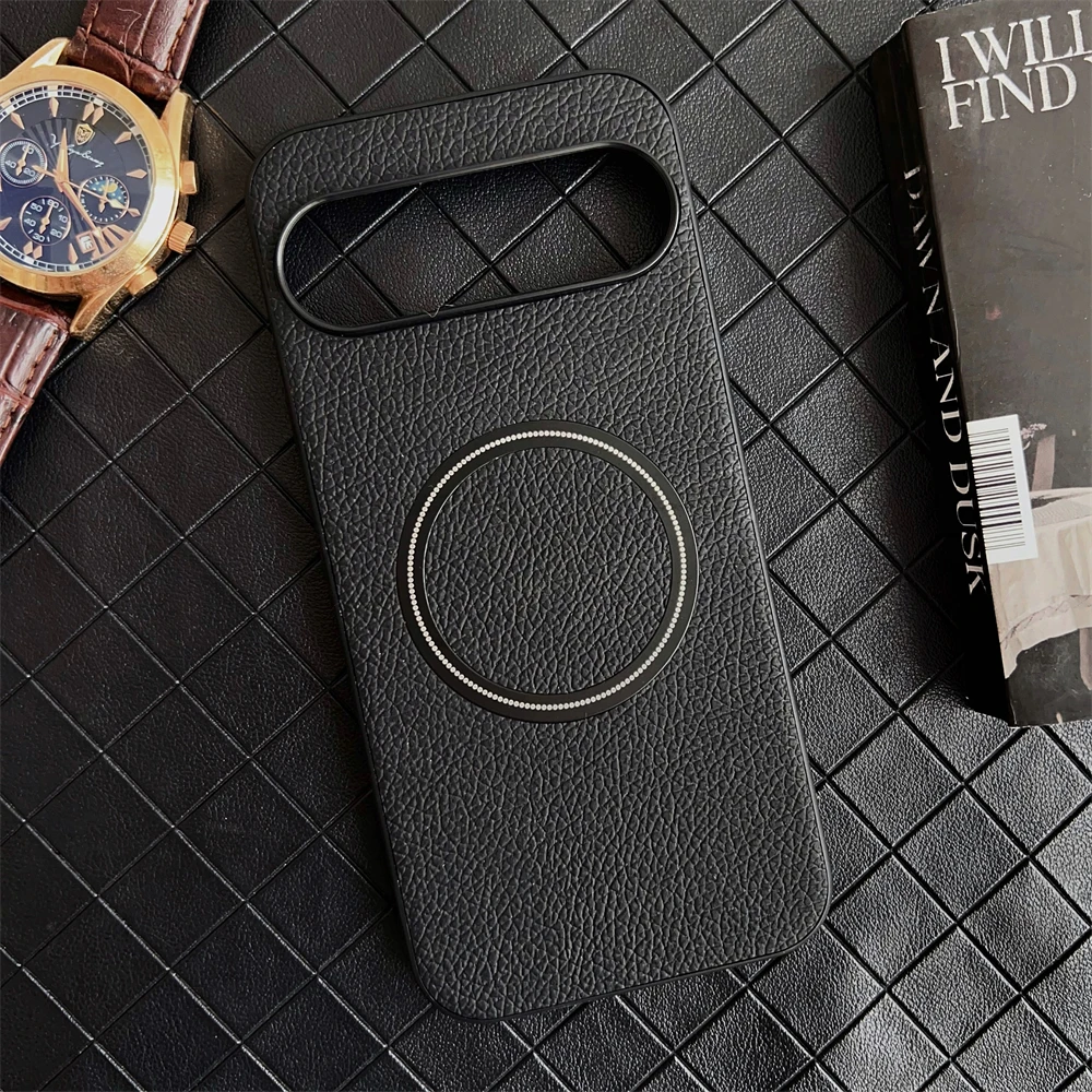 Luxury Lychee Magnetic Leather Phone Case with Magsafe Wireless Charging, Ultra Thin Design
