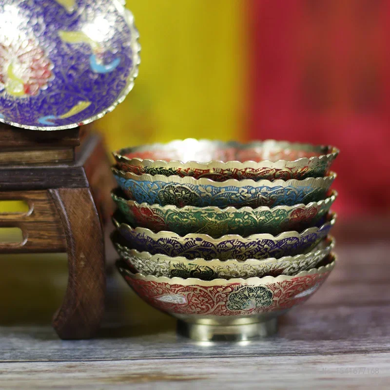 Nepalese Water Supply Bowl, Pure Copper Exquisite Buddha Fruit Small Plate Household Decor Ornament Tribute Specialty Plate, 1Pc