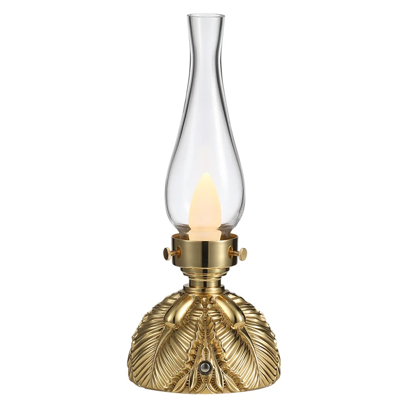 

HXL Vintage Brass Charging Kerosene Lamp Bedside Desk Ambience Light Small Night Lamp