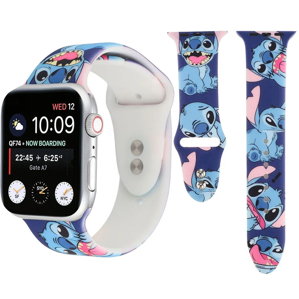 Ремешок силиконовый для Lilo Stitch Disney IWatch 38/40/42/44 мм милый мультяшный защитный чехол