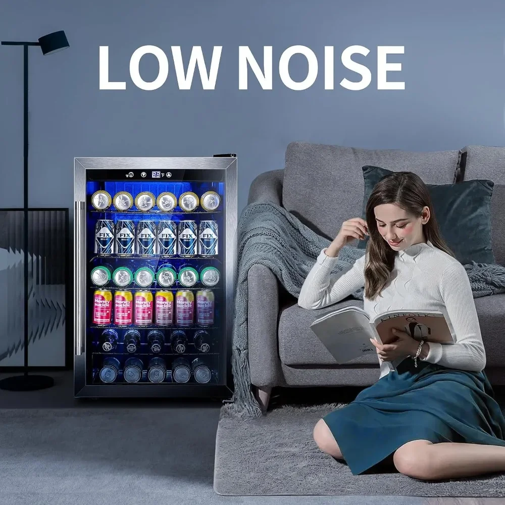 NEW-Beverage Refrigerator,145 Can Mini Fridge,Freestanding wine cooler for Soda Beer or Wine,Glass Door, Small Drink Dispenser M