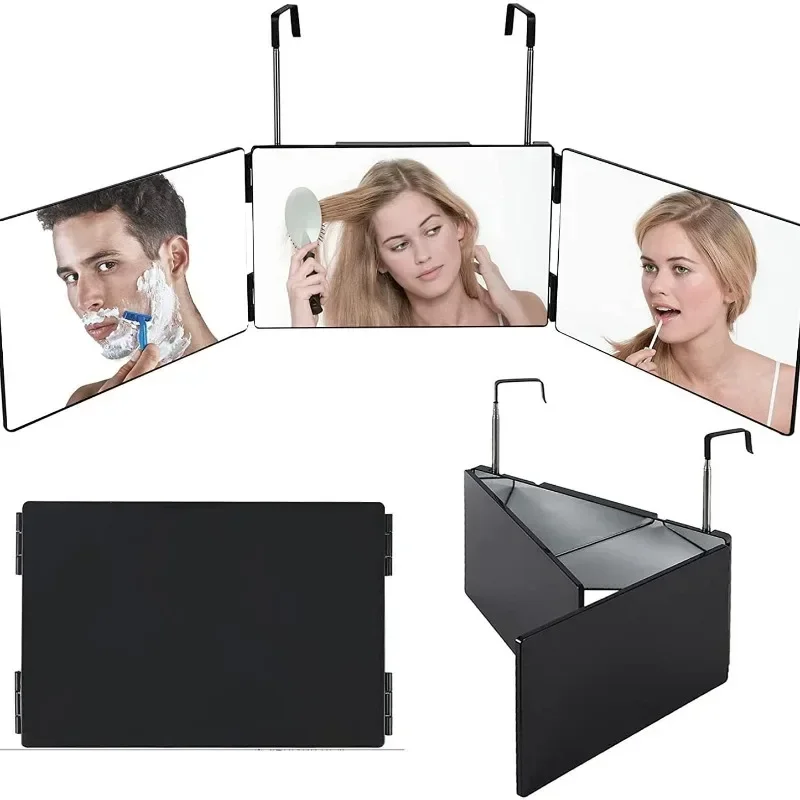 Portable 360 Trifold Mirror with Height Adjustable Telescoping Hooks Ideal for Self Hair Cutting Makeup Essential Fordable