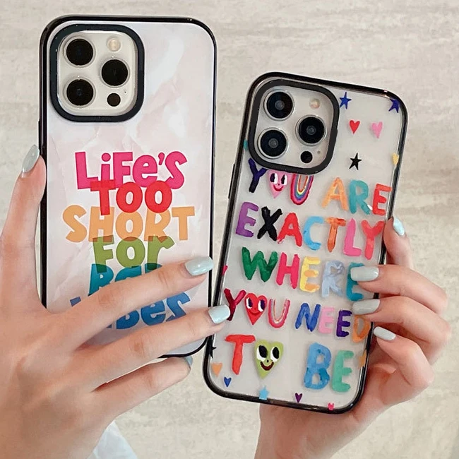 

2.0 Version Acrylic Upgrade Border Colorful Letters Phone Case Cover for IPhone 11 12 13 14 15 Pro Max Case for IPhone 15 Pro